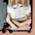 Load image into Gallery viewer, An open suitcase holds folded clothes, pink jeweled high heels, and Fresh Scents’ Little Sparkle - Sachet 3pk. All are displayed on a pink surface.
