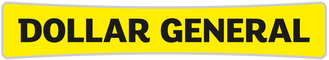 Yellow rectangular sign with curved edges displaying the words DOLLAR GENERAL in large, bold black letters.