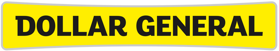 Yellow rectangular sign with curved edges displaying the words DOLLAR GENERAL in large, bold black letters.
