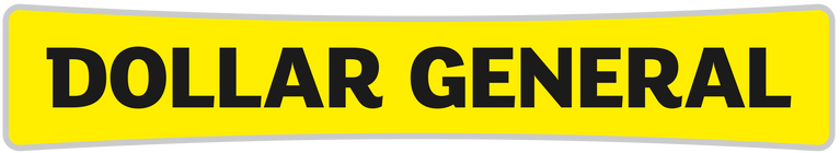 Yellow rectangular sign with curved edges displaying the words DOLLAR GENERAL in large, bold black letters.