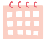 Simple illustration of a pink calendar with three loops on top and a grid of squares representing days.